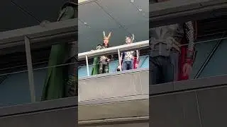 Avengers Campus Thor & Loki wave from Avengers HQ balcony - Disney California Adventure 3/3/24