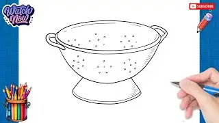 How to draw Colander - Kitchen Utensils Drawing