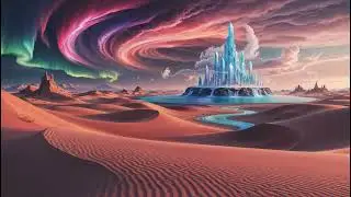 A surreal desert landscape where the moving sands play a symphony of colors while the sky is painted