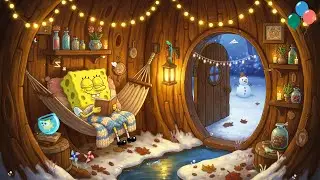 Dreamy Winter SpongeBob ❄️ Deep Lofi Beats for Sleep & Relaxation 🕯️ Warm Cozy Cabin Ambience