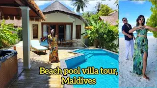 Beach pool villa tour, Furaveri, Maldives | Private pool with Jacuzzi | Honeymoon travel📍