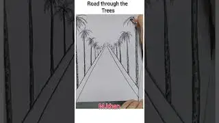 how to draw road side trees view painting  #shorts #ytshortvideos  #painting #youtubeviralshorts