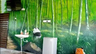 Bamboo forest MURAL PAINTING on wall part 2 | melukis | menggambar hutan buluh | bambu di dinding