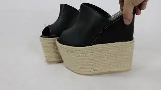 Sorbern Black Matt Women Slipper Slip On Rope Platform Wedges Slides Custom