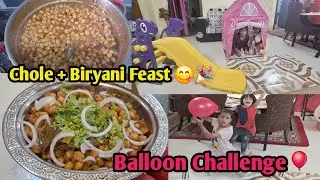 Chole Biryani Feast 🍲😋 Crazy Balloon Game🎈Food & Fun Combo  | Balloon Challenge | hyderabadi vlog