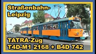 LVB Strassenbahn Leipzig - TATRA Zug  Typ T4D-M1 2168 + B4D   Großraumbeiwagen LVB Typ 65a  07/2011