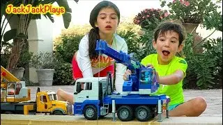 Pretend Play Fishing! | Bruder Crane Trucks Outside | JackJackPlays