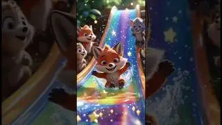 Baby Fox Rainbow Slide 🦊🌈 Funny Kids Short