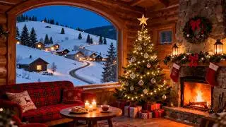 Relaxing Christmas Jazz 🎄 Cozy Alpine Cabin | Winter Night Ambience