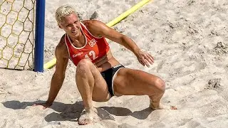 Beach Handball Girls 😲 Blonde Goalkeeper Attacks Hard