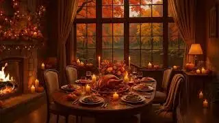 Cozy Thanksgiving Dinner Ambience | Warm Fireplace, Soft Jazz, Holiday Atmosphere 🦃✨