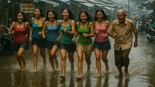 🌧️ SHOCKING Rain Footage 🌈 Colorful Tank Top Girls + Grandpa Running in Storm 👴💃