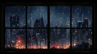 Rainy Tokyo Nightscape | Fake Window Anime for Projector | Relaxing City Rain Sounds 1hour