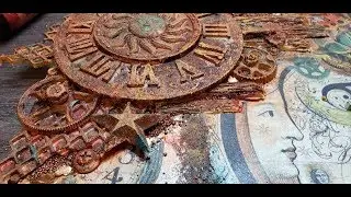 mixed media rusted moon canvas