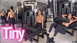 Kim Kardashian shows off her small waist and tight butt while exercising at home