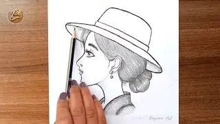 Girl with a Hat Drawing | How to Draw a Girl Wearing a Hat | Pencil Sketch for Beginners