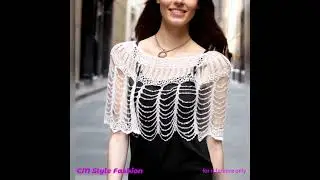 Beaded Party Wear Crochet Knit Net Poncho Wrap Cape Top White #cmstylefashion