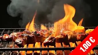 Grilled Skewers with Flames &ndash; Street BBQ Stock Footage (HD 1080p)
