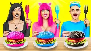 تحدي الطعام الوردي ضد الأسود ضد الأزرق | مكبانغ لذيذ مع طعام ملون