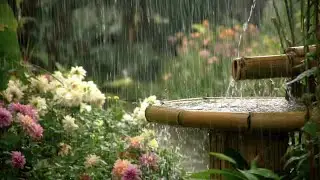 Please Listen !!! Heavy Rain & Bamboo Water Fountain Sounds for Deep Relaxation dan Sleeping