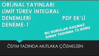 ORİJİNAL YAYINLARI LİMİT TÜREV İNTEGRAL DENEME - 1 #yks #aytmatematik #integral #türev #ayt