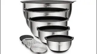 Wildone Mixing Bowls Set of 5 Stainless Steel Nesting Bowls with Airtight Lids #wildone #stainless