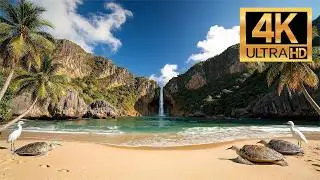 Hidden Paradise Beach ASMR 1 Hour 4K  Serenity Universe 4K Healing Ocean & Waterfall Sounds