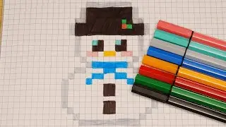 DIY Handmade Drawing Pixel Art | How to draw a cute Snowman | Christmas Draw with me