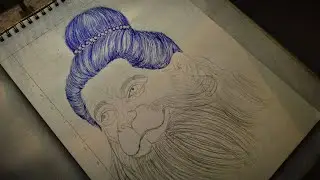 Draw with Hanuman Ji hairs 😊 with blue ball pen 🖊️