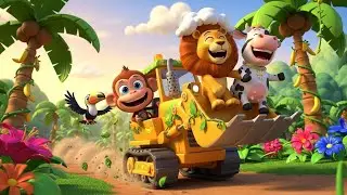 Monkey, Lion & Cow Crazy Bulldozer Ride 🚜😆 | Fun Kids Cartoon Adventure