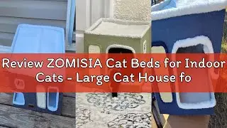 Review ZOMISIA Cat Beds for Indoor Cats - Large Cat House for Pet with Fluffy Ball Hanging and Scrat