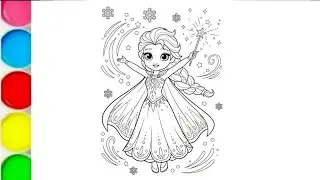 How to draw Elsa from Frozen, Disney princess Elsa drawing, Elsa Frozen movie colouring page #3