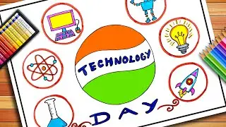 National Technology Day Poster Drawing | Digitalisation in daily life Poster | Digital India Drawing
