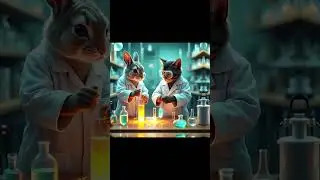 Rabbit and cat and monkey | wearing a lab coat mixing colorful glowing chemicals in test 🌹| #cartoon