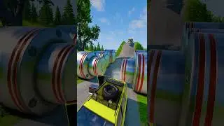 DownHill Cars vs Bollards - Beamng.drive