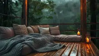 Forest Rain and Candlelight Creating a Cozy Winter Balcony Night for Sleep and Relaxation