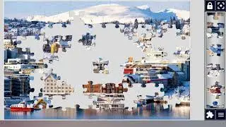 Tromso Harbor with houses,fjord, cruise ships and downtown on sunny winter day🧩🧩//puzzlesArt🧩🧩//