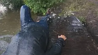 Soaking wet in Jeans and Leather