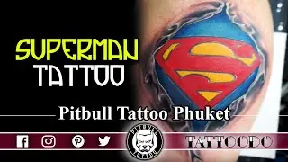 BEST TATTOO THAILAND | SUPERMAN COLOR TATTOO | PITBULL TATTOO BEST STUDIO | PATONG | PHUKET