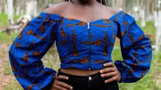 Off-shoulder crop top with front zipper (cutting and stitching) #sewing #sewingtutorial
