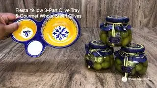 Fiesta Yellow 3-Part Olive Tray and Gourmet Whole Green Olives