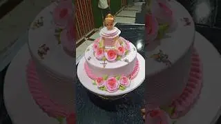 Barbie doll cake light pink colour simple design yummy so beautiful funny #youtubeshorts #video