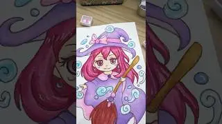Watercolor Painting cute witch #shorts #painting #watercolor #cute #witch