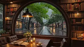 🎶 Rainy Street Jazz ☔ Quiet Book Caf&eacute; Window, Soft City Rain & Calm Reading Ambience