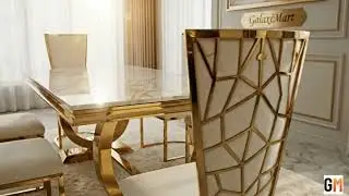 Arianna Cream & Gold Marble Dining Table With Vienna Chairs
