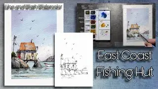 Fun Line and Wash Watercolor of an East Coast Fishing Shanty. Peter Sheeler, sheelerart