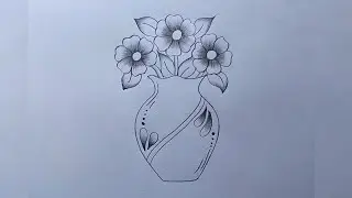 How to draw a designer Flower Pot| Flower Vase drawing| Pencil drawing| Flower Pot drawing by step 
