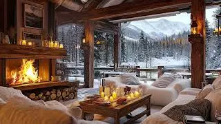 Cold Snowstorm Night Beyond Cozy Cabin | Soft Fireplace Audio for Deep Restful Sleep