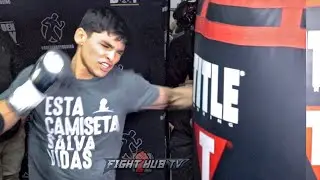RYAN GARCIA BUSTS UP HEAVY BAG WITH POWER RIGHTS AND HOOKS IN BOXING WORKOUT AHEAD OF NEXT FIGHT