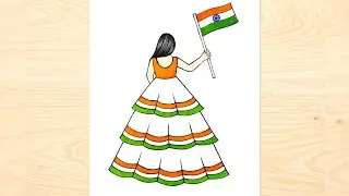 Republic Day Special Drawing 🇮🇳 | Girl Holding Indian Flag Drawing | 26 January Drawing Easy 